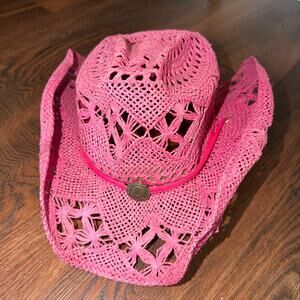 ✨ VINTAGE HOT PINK STRAW COWBOY HAT ✨